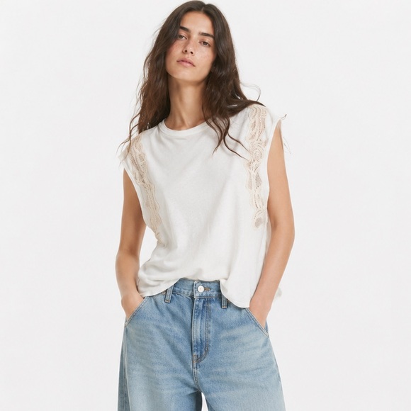 Free People Tops - Tailored Free People Bonsai Cotton Crochet Muscle Tee white Medium